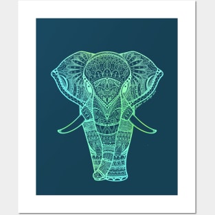 Elephant Mandala | Dark Navy Posters and Art